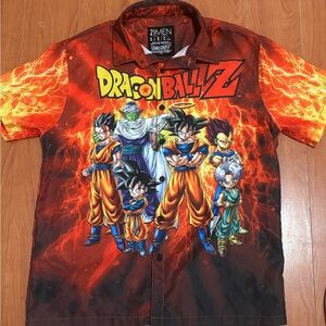 21men Dragon Ball Z Orange and Black Casual Button Down Shirt